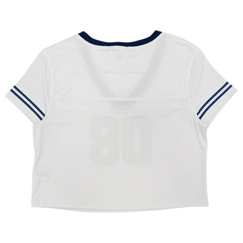 Camiseta cropped color blanco con escote V de mangas cortas para mujer