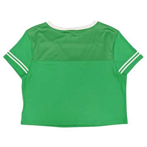Camiseta cropped color verde con escote V de mangas cortas para mujer