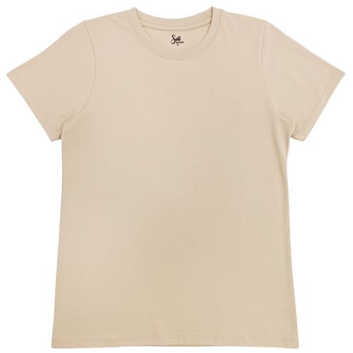Camiseta color beige estampada con cuello redondo y mangas cortas para mujer