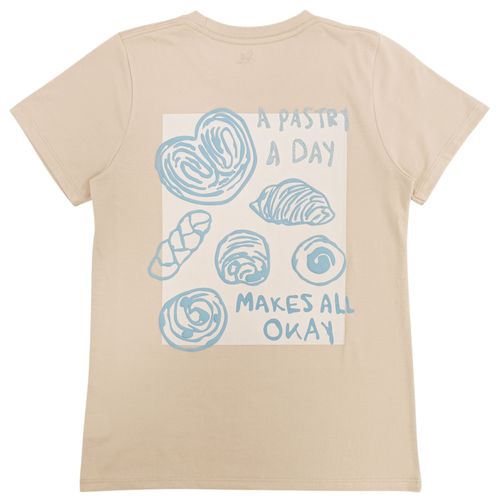 Camiseta color beige estampada con cuello redondo y mangas cortas para mujer