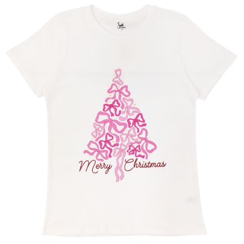 Camiseta navideña en color blanco de cuello redondo y mangas cortas para mujer