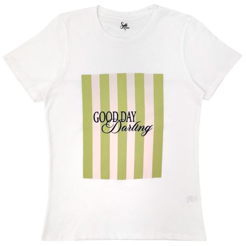Camiseta en color blanco de cuello redondo y mangas cortas para mujer