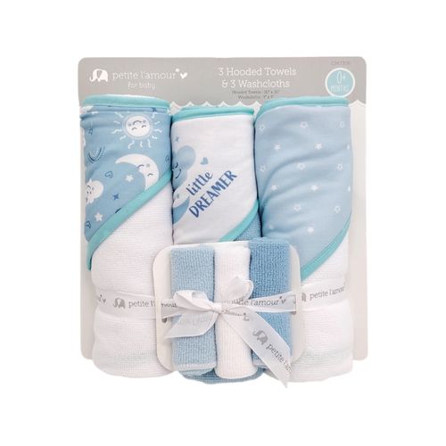 Set de 6 toallas bicolor estampadas para bebé niño