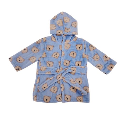 Bata en color celeste estampada de baño con capucha para bebé niño