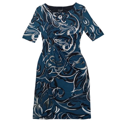 Vestido recto multicolor con detalle de cruce fruncido formal para mujer