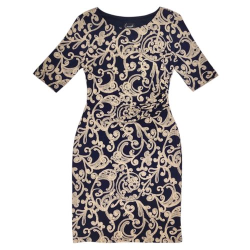 Vestido recto bicolor con detalle de fruncido formal para mujer