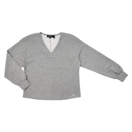 Blusa en color gris con brillos en mangas largas para mujer