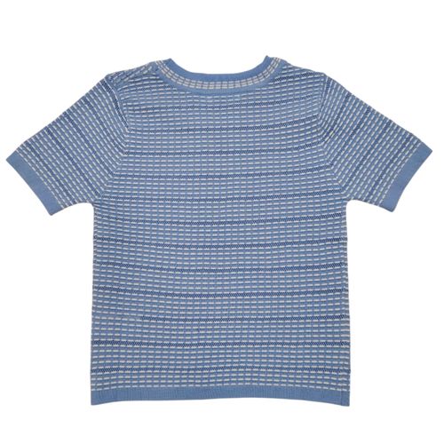 Blusa en color celeste con textura y cuello redondo de cuadros para mujer