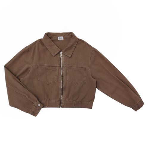 Chaqueta en color café con ajuste de ziper para mujer