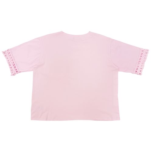 Blusa rosa casual con aplicativos y mangas cortas para mujer