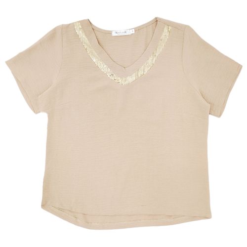 Blusa color beige casual con cuello V para mujer