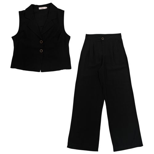 Conjunto color negro de blusa y pantalón casual para mujer