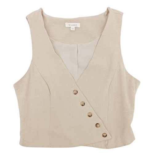 Blusa color beige tipo chaleco desmangado para mujer