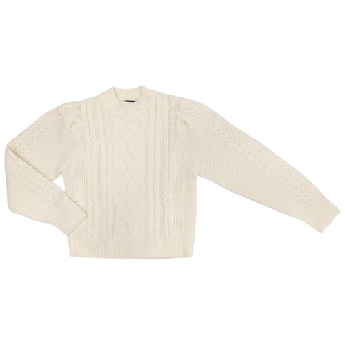 Suéter color ivory con cuello redondo mangas largas para mujer