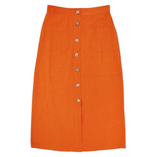 Falda maxi color naranja con cierre de botones para mujer