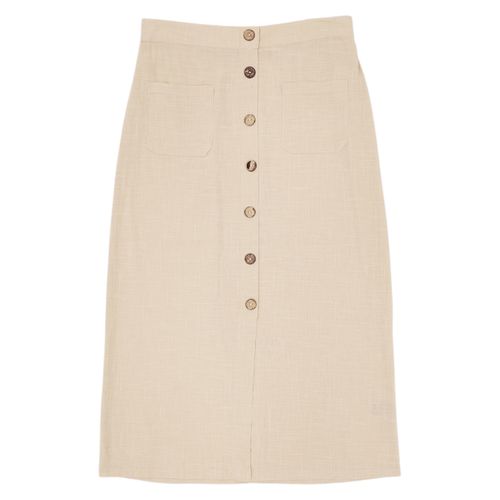 Falda maxi color beige con cierre de botones para mujer