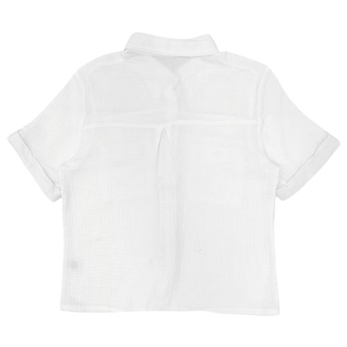 Blusa casual color blanco con cierre de botones y mangas cortas para mujer