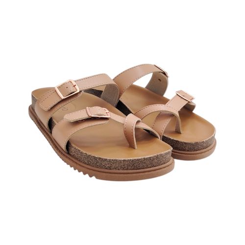Sandalias Beira Rio color nude con dobles hebilla para mujer