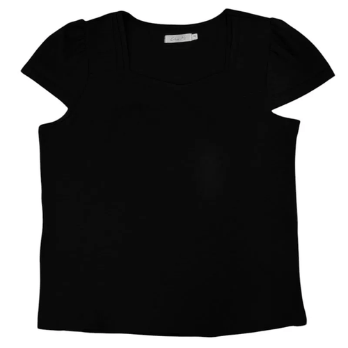 Blusa color negro con cuello cuadrado y mangas cortas para mujer