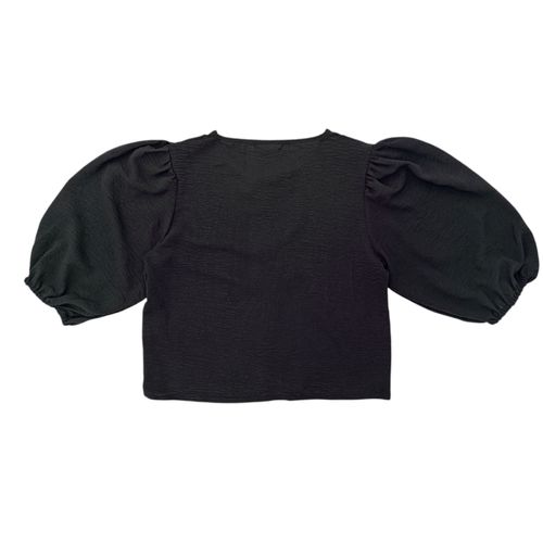 Blusa color negro con detalles de lazas para mujer