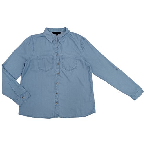 Blusa color azul claro de mangas largas casual para mujer