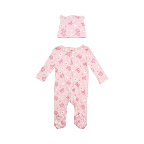 Conjunto de pijama color rosa estampada con cierre frontal de zíper para bebé niña