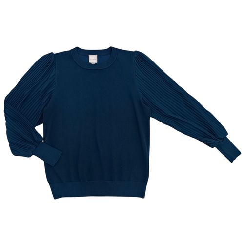 Blusa azul tipo suéter con transparencia en manga para mujer