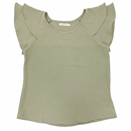 Blusa color verde de mangas cortas con vuelos para mujer