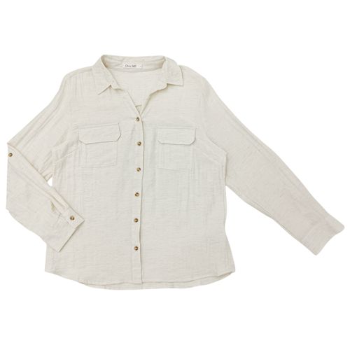 Blusa casual color ivory tipo lino de mangas largas para mujer
