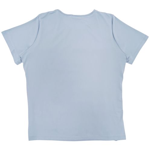 Blusa color celeste con detalle de encaje y piedras para mujer