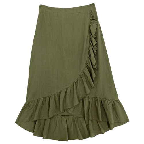Falda color verde olivo casual con revuelos para mujer