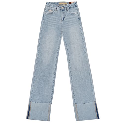 Straight jeans color azul claro cropped lavado para mujer