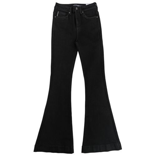 Flare jeans color negro cintura alta sólido para mujer