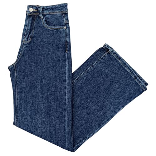 Wide leg jeans color azul cintura alta sólido para mujer