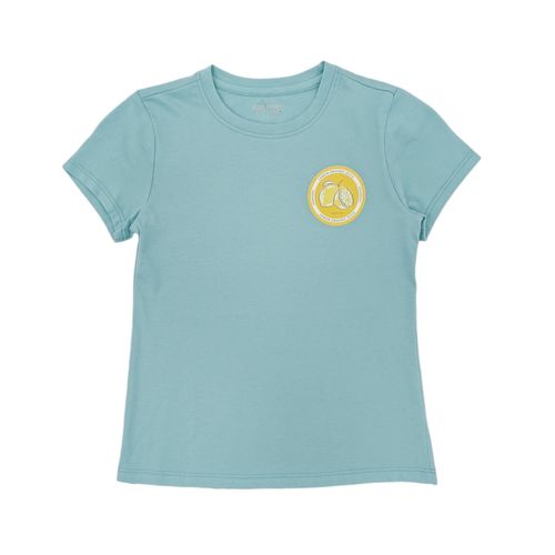 Camiseta color aqua con cuello redondo de mangas cortas para niña