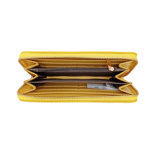 Billetera zip around color amarillo con textura para mujer