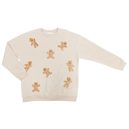 Pull over color ivory diseño navideño oversize con lentejuelas para mujer