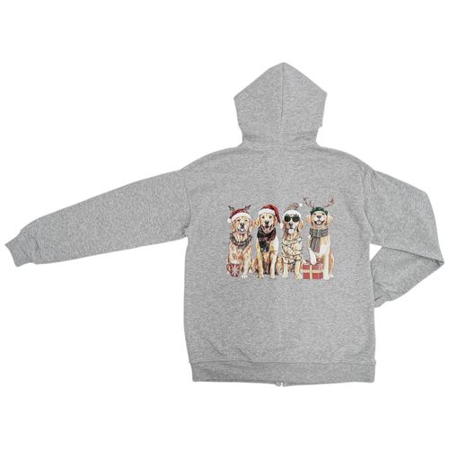 Hooded color gris con diseño de mascotas navideñas para mujer