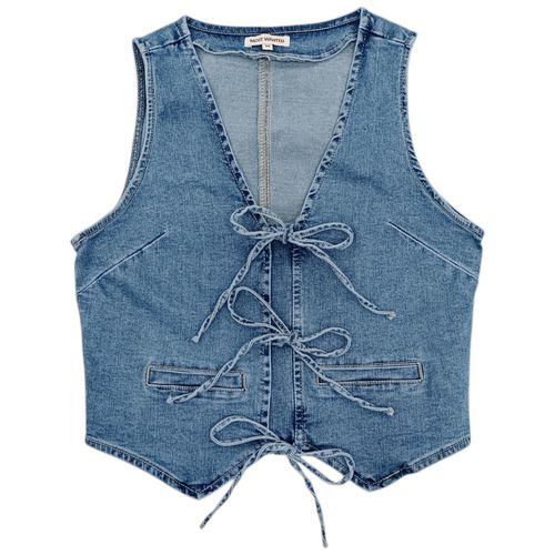 Blusa color azul denim tipo chaleco cropped para mujer