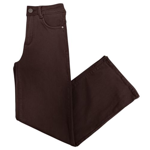 Wide leg jeans color café sólido con cintura alta para mujer