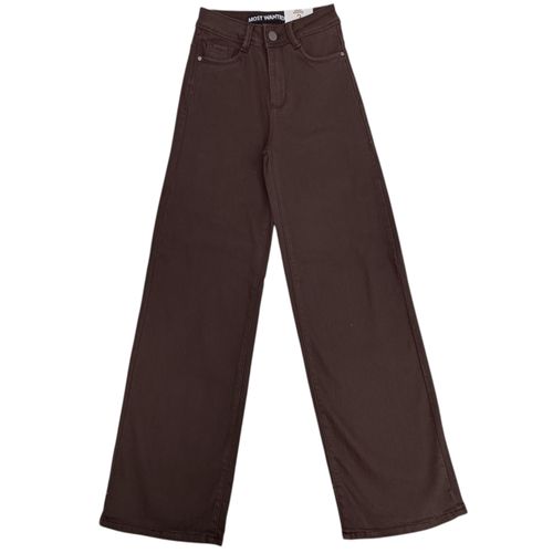 Wide leg jeans color café sólido con cintura alta para mujer