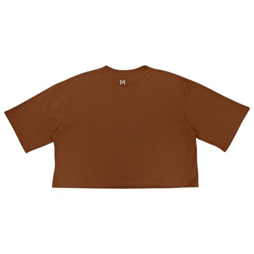 Crop top color café con mangas cortas para mujer