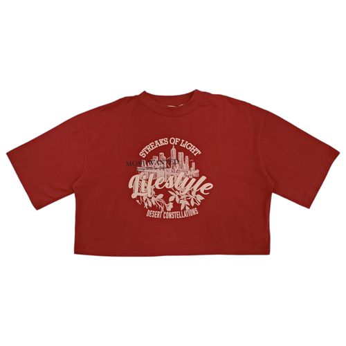 Crop top color rojo con mangas cortas para mujer