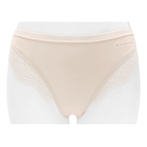 Panty color rosa tipo bikini con detalle de encaje para mujer