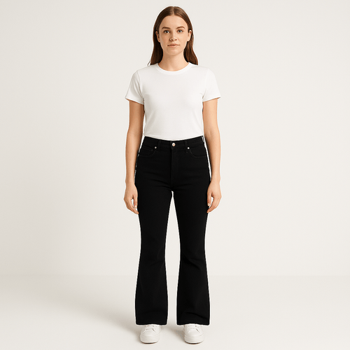 Flare jeans color negro cintura alta para mujer