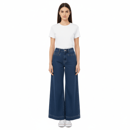 Wide leg jeans color azul para mujer