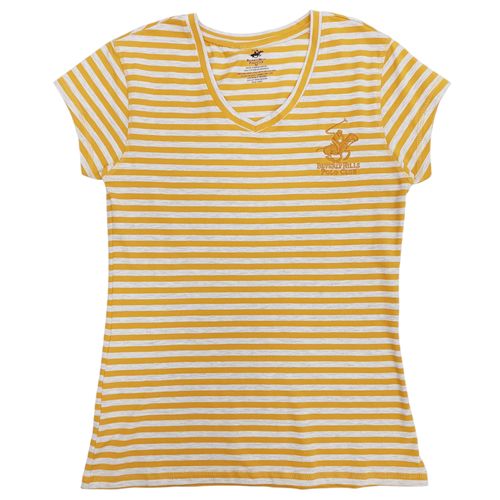 Camiseta color amarillo mostaza con cuello en V para mujer