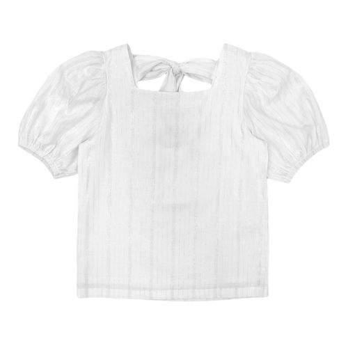 Blusa color blanca de escote cuadrado con manga abullonada para niña