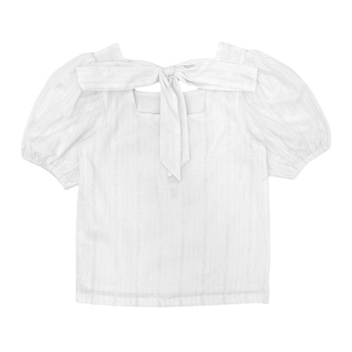 Blusa color blanca de escote cuadrado con manga abullonada para niña