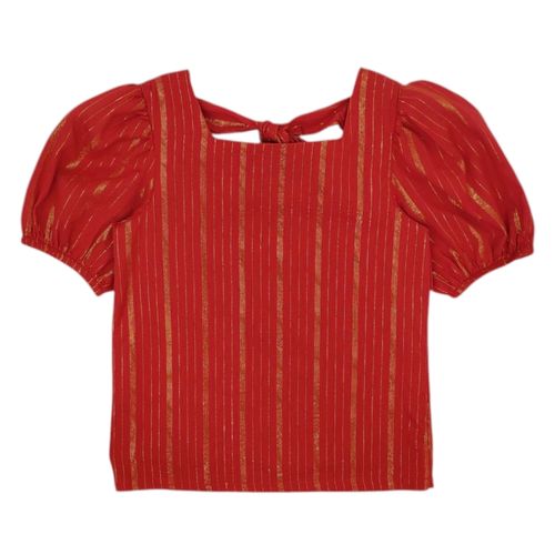 Blusa color rojo de escote cuadrado con mangas abullonadas para niña